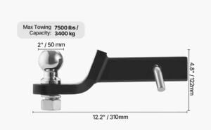 RÖMORK ÇEKME APARATI 2'' ALICI, 2'' DÜŞÜŞLÜ RÖMORK TOPUZU MONTAJI, 3401 KG KAPASİTE, SİYAH