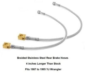 1987-1995 JEEP WRANGLER YJ FREN HORTUMU, PASLANMAZ FREN HORTUM SETİ ARKA 4 İNÇ KADAR YÜKSELTİLMİŞ ARAÇLAR İÇİN