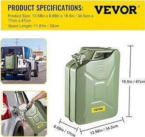 20 LİTRE YAKIT BİDONU YEŞİL, BENZİN BİDONU, VEVOR JERRY CAN 20L