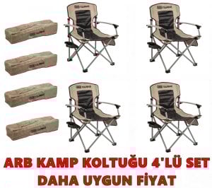 KAMP KOLTUĞU, KAMP SANDALYESİ, KATLANIR KAMP SANDALYESİ, KOLTUK, SANDALYE 4'LÜ PAKET SET BEJ 150KG TAŞIMA KAPASİTELİ BARDAKLIKLI ARB 10500101
