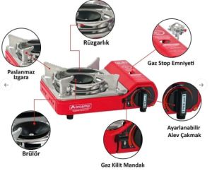 ORCAMP TEKLİ MİNİ PORTATİF OCAK, KIRMIZI