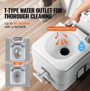 VEVOR TAŞINABİLİR KAMP TUVALETİ, 12 LİTRE ATIK TANKI VE 12 LİTRE TEMİZ SU TANKI