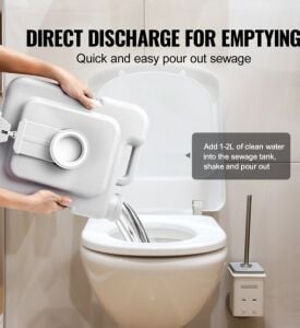 VEVOR TAŞINABİLİR KAMP TUVALETİ, 12 LİTRE ATIK TANKI VE 12 LİTRE TEMİZ SU TANKI